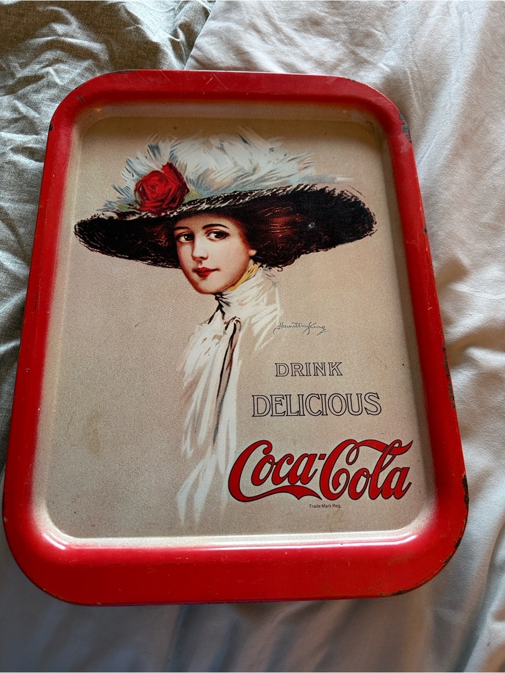 Coca-Cola Red-Trim Metal Serving Tray with Lady Portrait